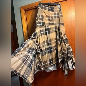 Joyfolie Perry skirt brown plaid Med NWT Handkerchief skirt/adjustable ruching.